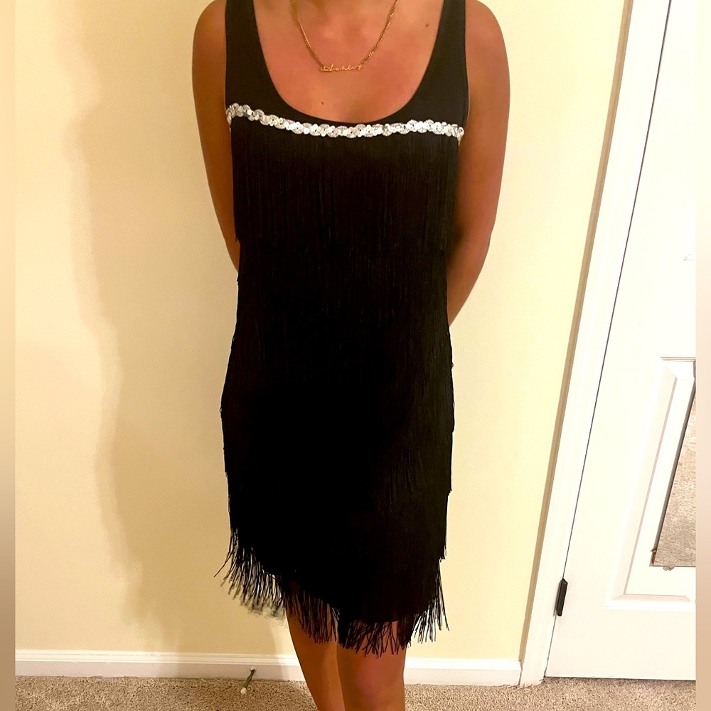 Black fringe flapper dress
